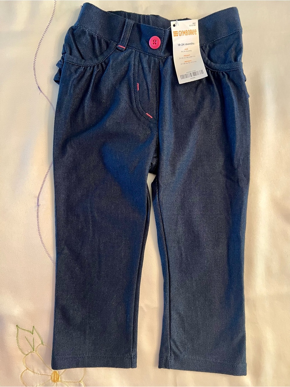 Gymboree Navy Thin Jeans with Pink Button Accent